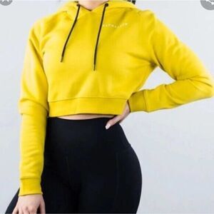 Alphalete Yellow cropped pullover hoodie hooded sweatshirt size XS